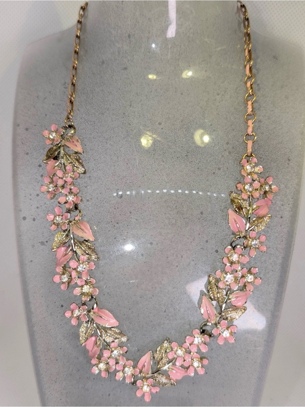 KARU ARTE INC. Delicate Pink Floral Enamel & AB Crystal Necklace